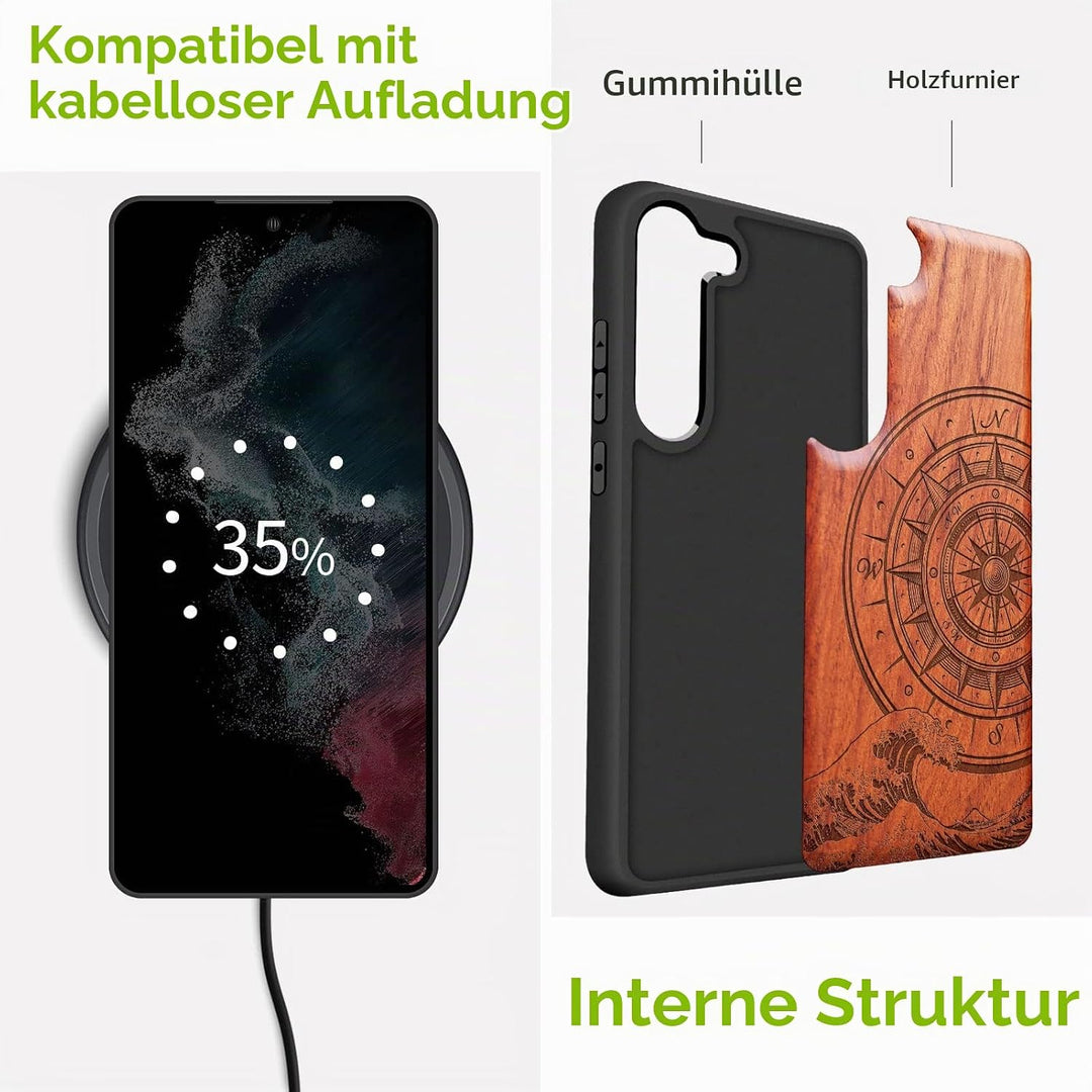 Carveit Holz Handyhülle für Galaxy S23 Cover [Einzigartiges Design Case] Stossstange hülle Kompatibe