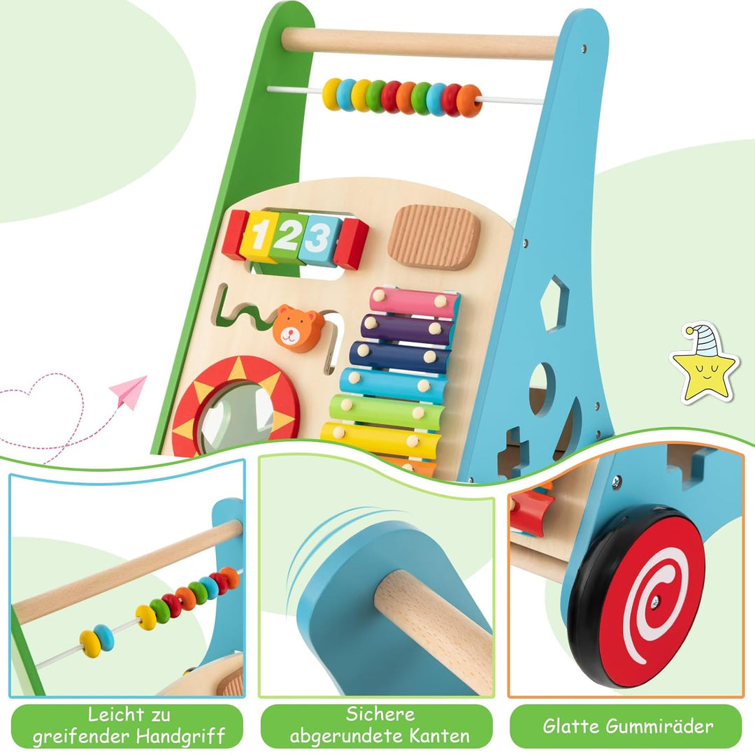 COSTWAY Baby Lauflernhilfe aus Holz, Lauflernwagen multifunktional mit glatten Griffe, Gummireifen &