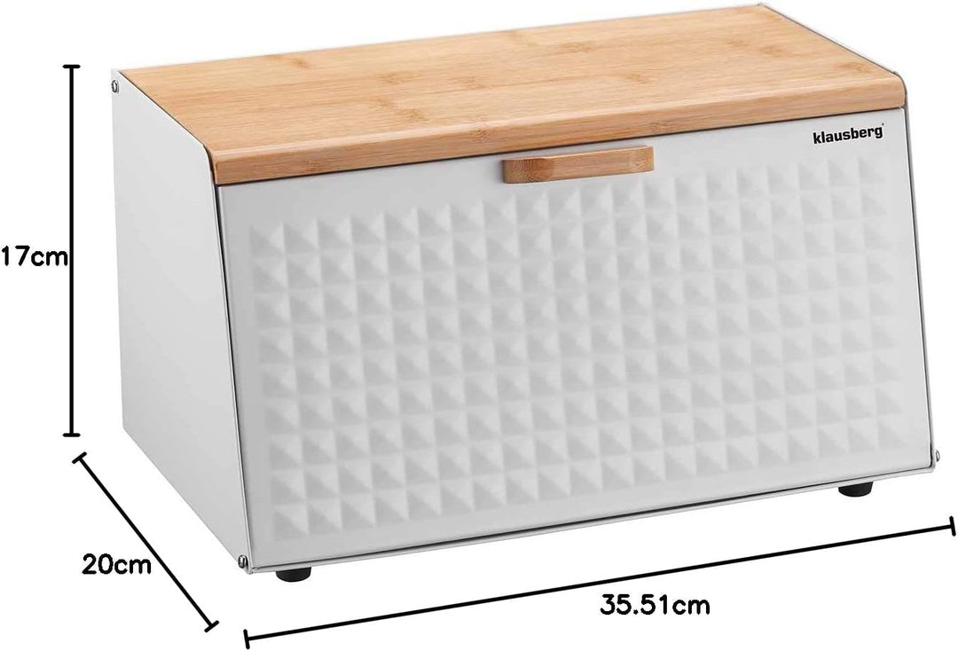 Klausberg Brotbox Brotkasten Brotkiste Holz Edelstahl Brotkorb White, White