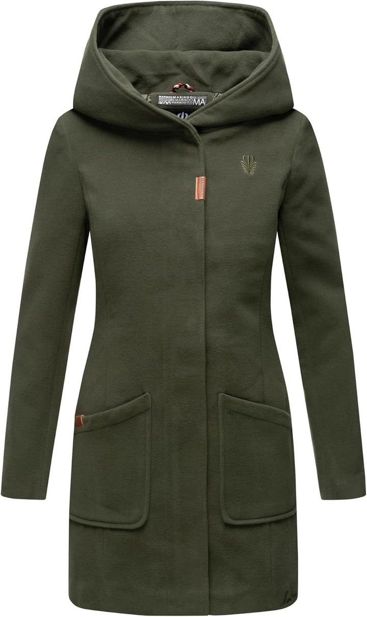 MARIKOO Damen Mantel Trenchcoat Wintermantel Übergangs Jacke Parka Lang B819 S Forest-Green, S Fores