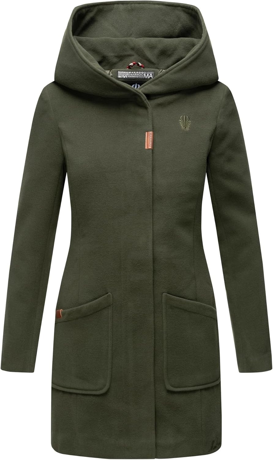 MARIKOO Damen Mantel Trenchcoat Wintermantel Übergangs Jacke Parka Lang B819 S Forest-Green, S Fores