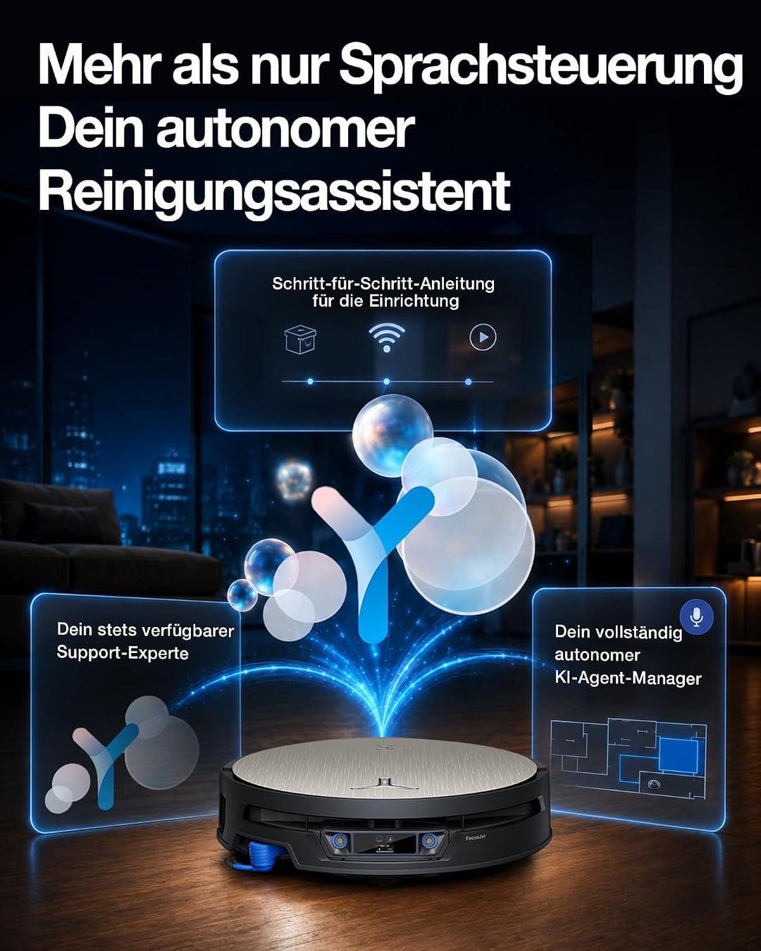 ECOVACS X12S OMNICYCLONE Saugroboter mit Wischfunktion, OZMO Roller 3.0 Schwarz, Schwarz