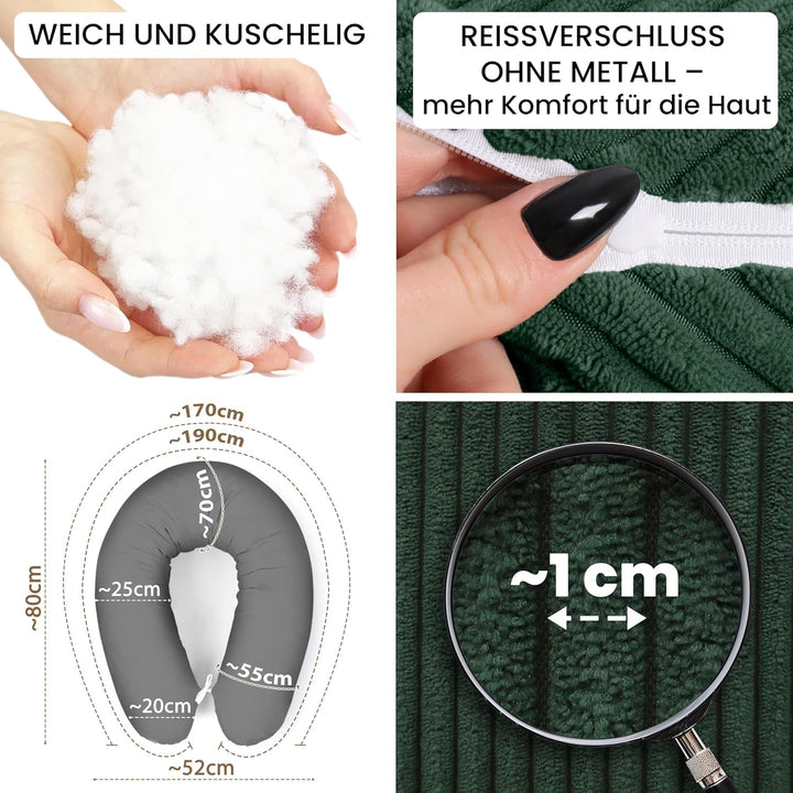 Amilian Stillkissen XXL 170 cm – Seitenschläferkissen für Schwangerschaft &amp; Stillzeit – Lagerungskis