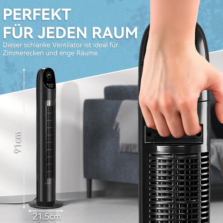 LEADZM Turmventilator mit Fernbedienung,Schwenkbarer Turm 87 cm,Säulenventilator leiser Schlafmodus,