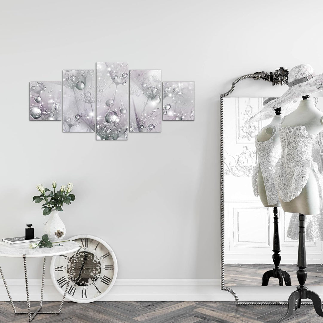 Runa Art Wandbilder Blumen Pusteblume 5 Teilig Bild auf Vlies Leinwand Deko Wohnzimmer Blumenwiese G