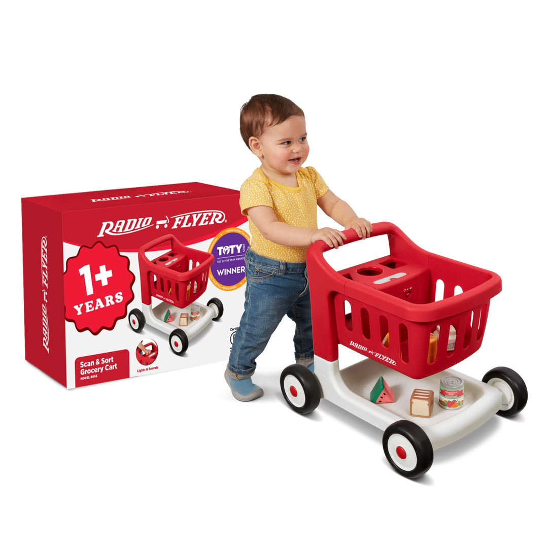Radio Flyer Scan & Sort Einkaufswagen mit Lichtern und Geräuschen, Rutschspielzeug, Roter Spielzeug-