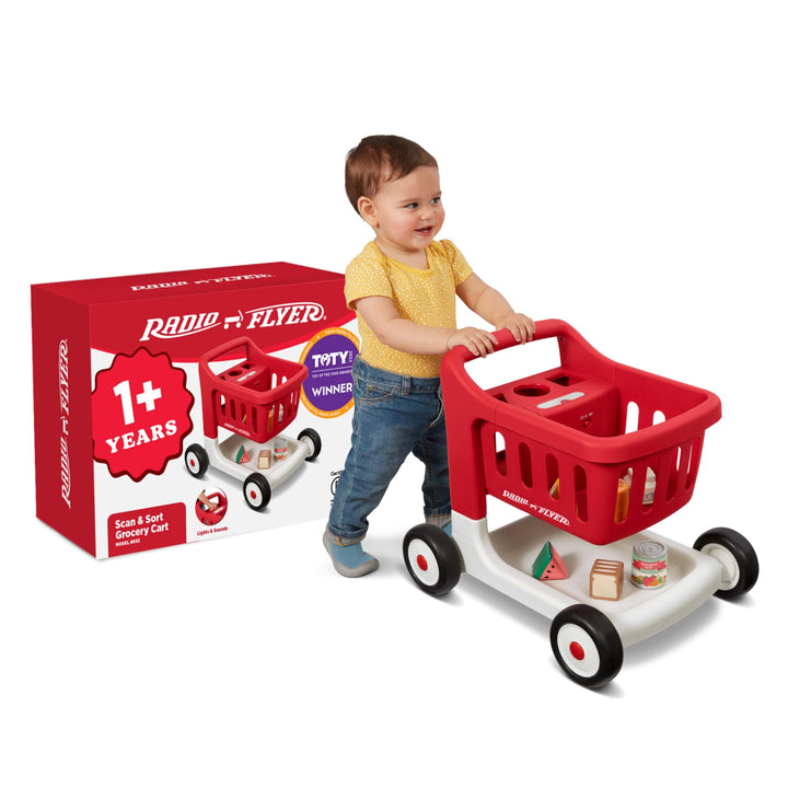 Radio Flyer Scan & Sort Einkaufswagen mit Lichtern und Geräuschen, Rutschspielzeug, Roter Spielzeug-