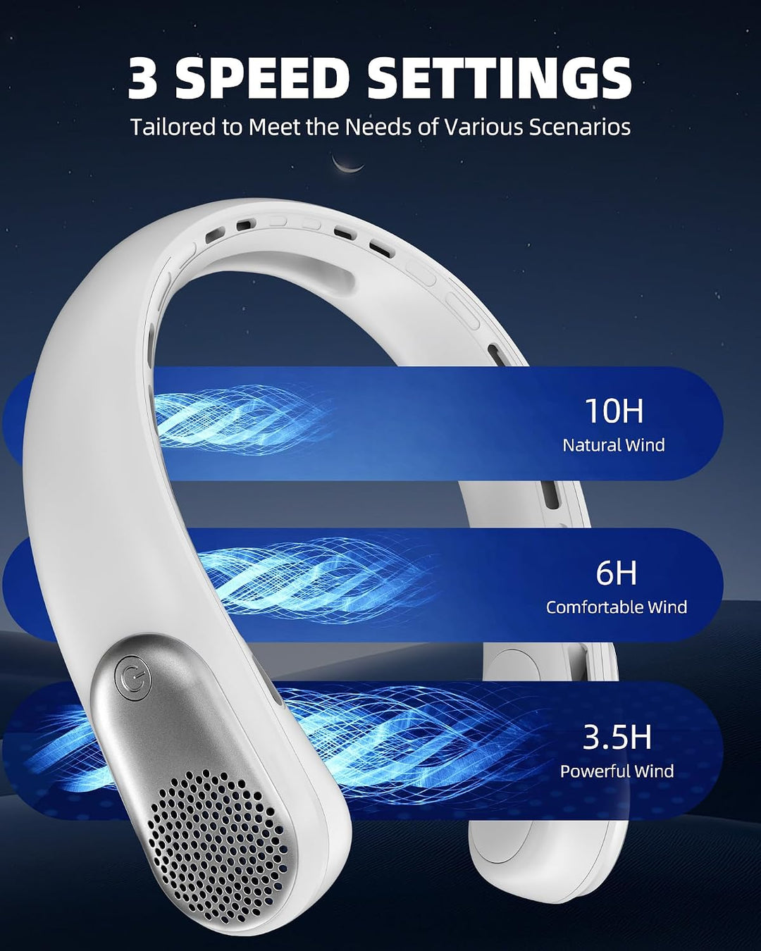 Peiyuu Hals-Ventilator, LED-Display, wiederaufladbar, tragbar, 360°-Kühlung, blattloser persönlicher