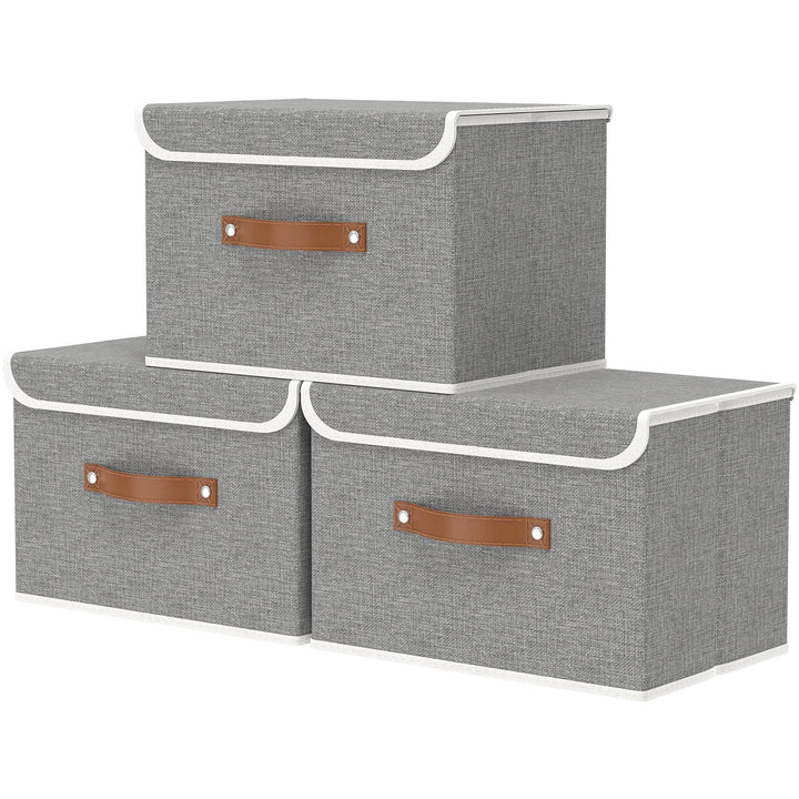 OUTBROS 3 Stück Aufbewahrungsboxen mit Deckel, 45 x 30 x 30 cm, faltbare Stoffboxen, Aufbewahrungskö