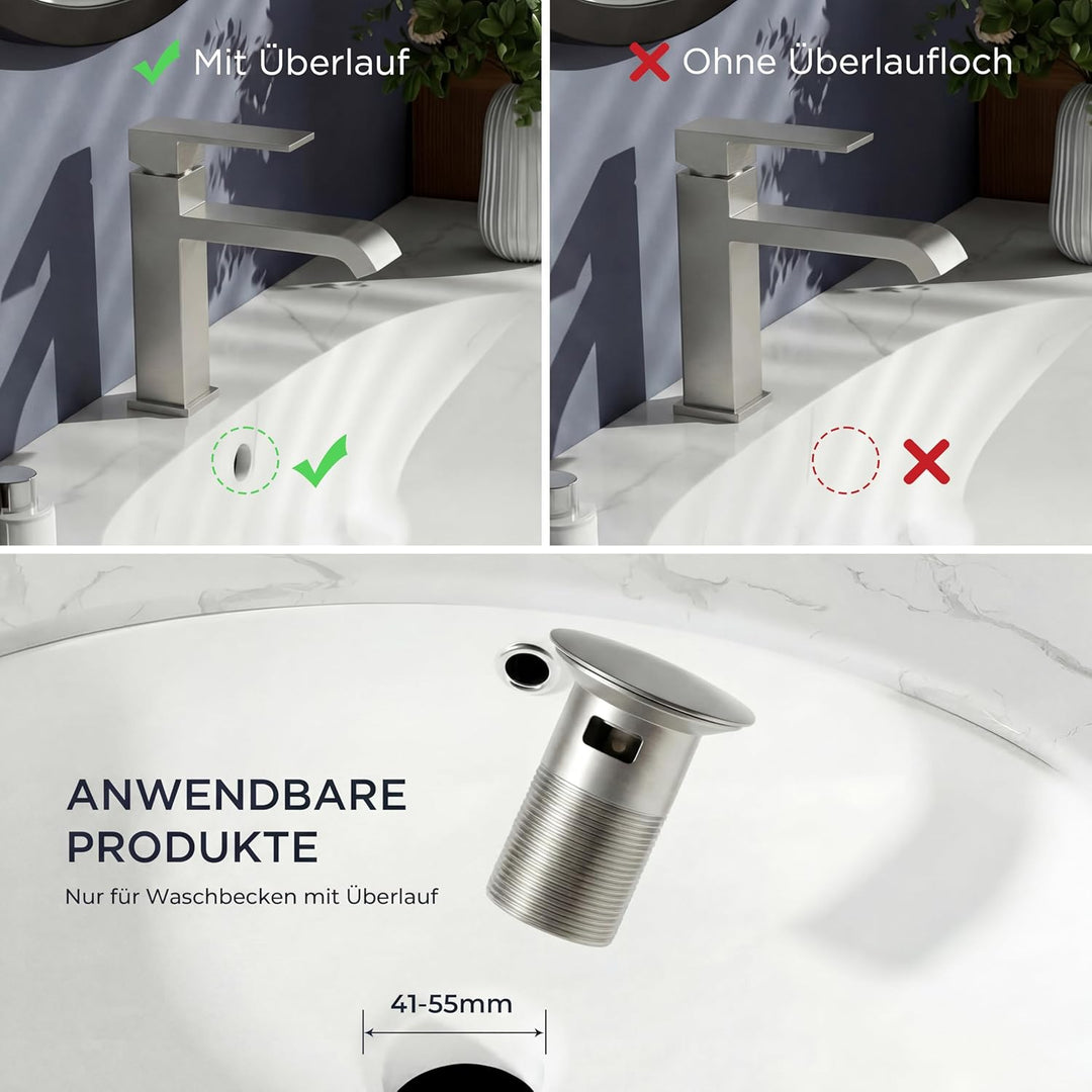FORIOUS Waschtischarmatur mit Ablaufgarnitur, Wasserfall Wasserhahn Bad mit Auslauf Höhe 82 MM, Ecki