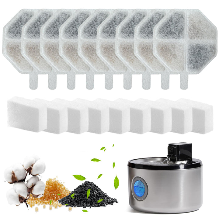 FUKUMARU Trinkbrunnen Filter 9pcs für 4.5L Edelstahl Katzenbrunnen, aus hochdichtem Schwammfilter, A
