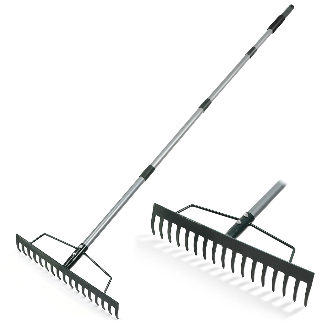 ORIENTOOLS Gartenrechen, schwere Ausführung, 44 cm Breite, 160 cm Stiellänge, 1,7 kg für Boden locke