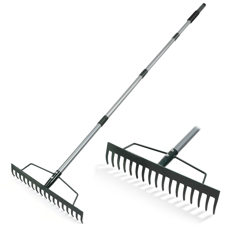 ORIENTOOLS Gartenrechen, schwere Ausführung, 44 cm Breite, 160 cm Stiellänge, 1,7 kg für Boden locke
