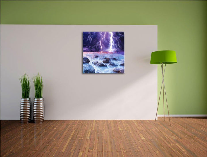 Pixxprint Starkes Gewitter über dem Horizont, Format: 70x70 auf Leinwand, 70x70