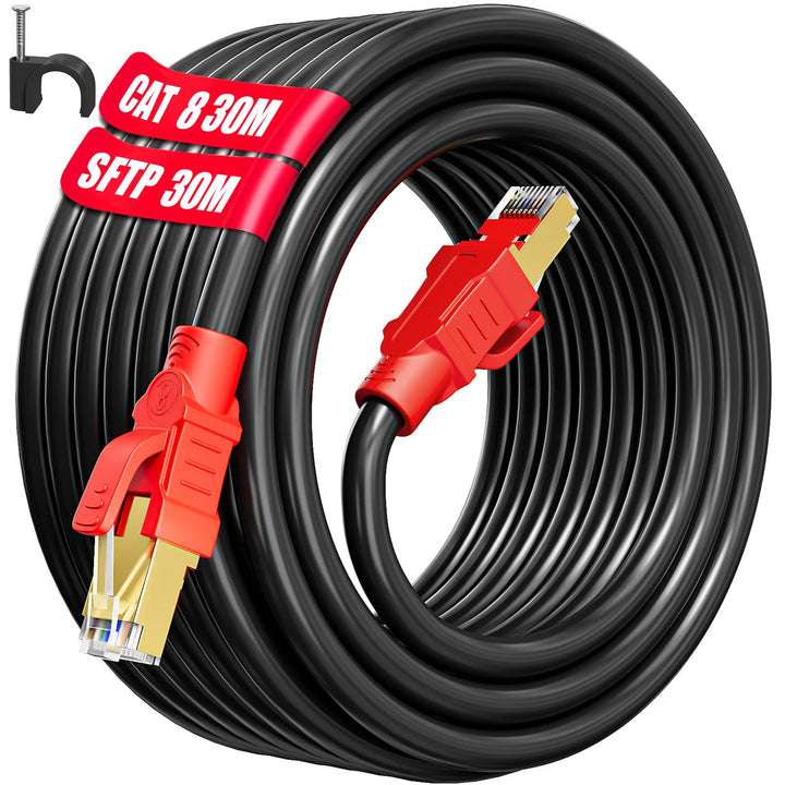 Cat 8 Netzwerkkabel 30m, 40Gbps 2000MHz LAN Kabel 30 Meter Wlan Ethernet Kabel 30m Geschirmt Outdoor