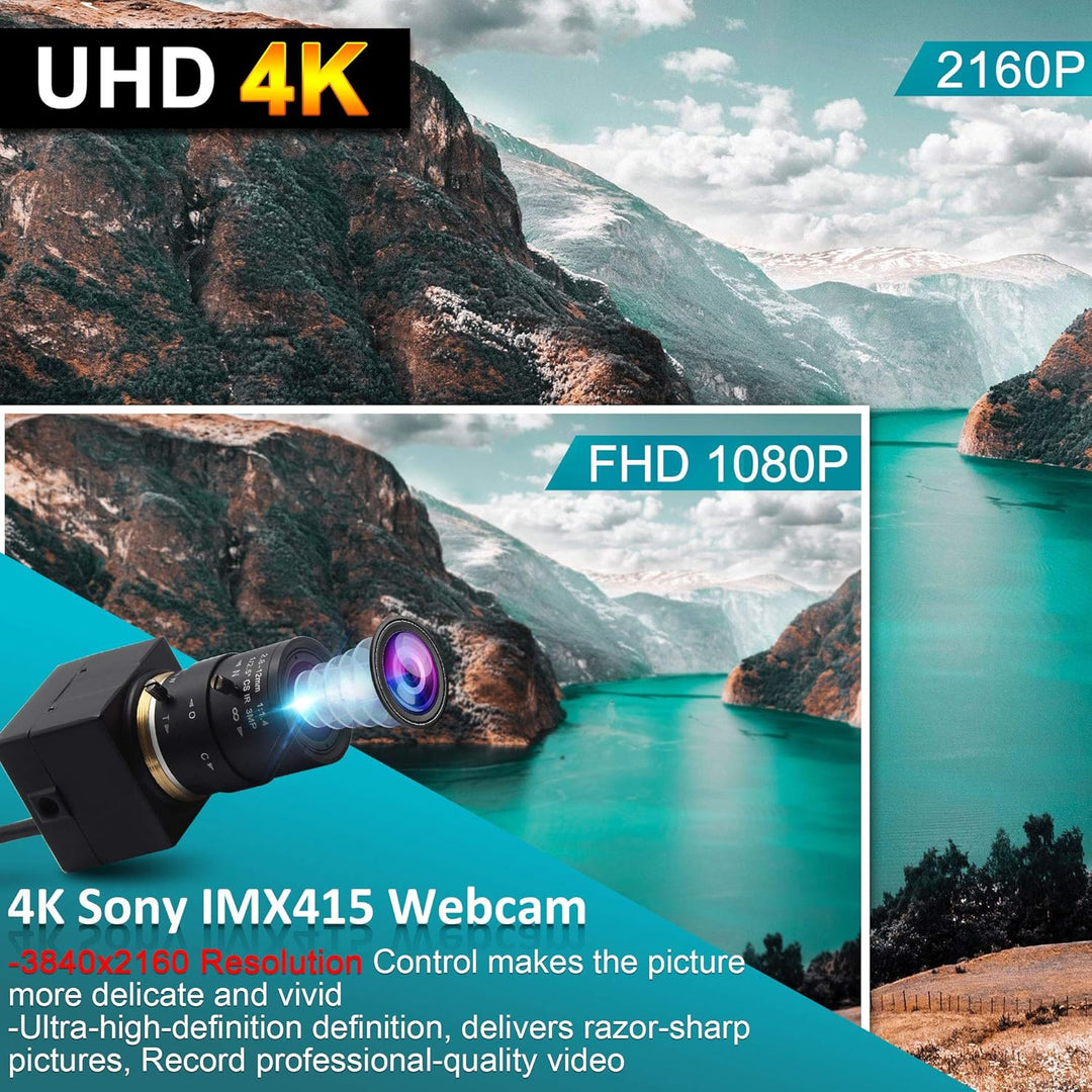 ELP 4K Webcam 30fps,Ultra HD USB Zoom Kamera mit 2.8-12mm Weitwinkel Objektiv,Mini Web Kamera für PC