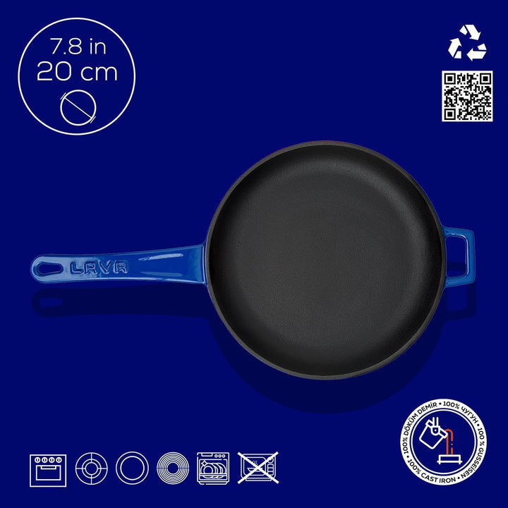 LAVA Cookware Gusseisen emailliert Bratpfanne mit Metallgriff, rund, 20 cm, blau