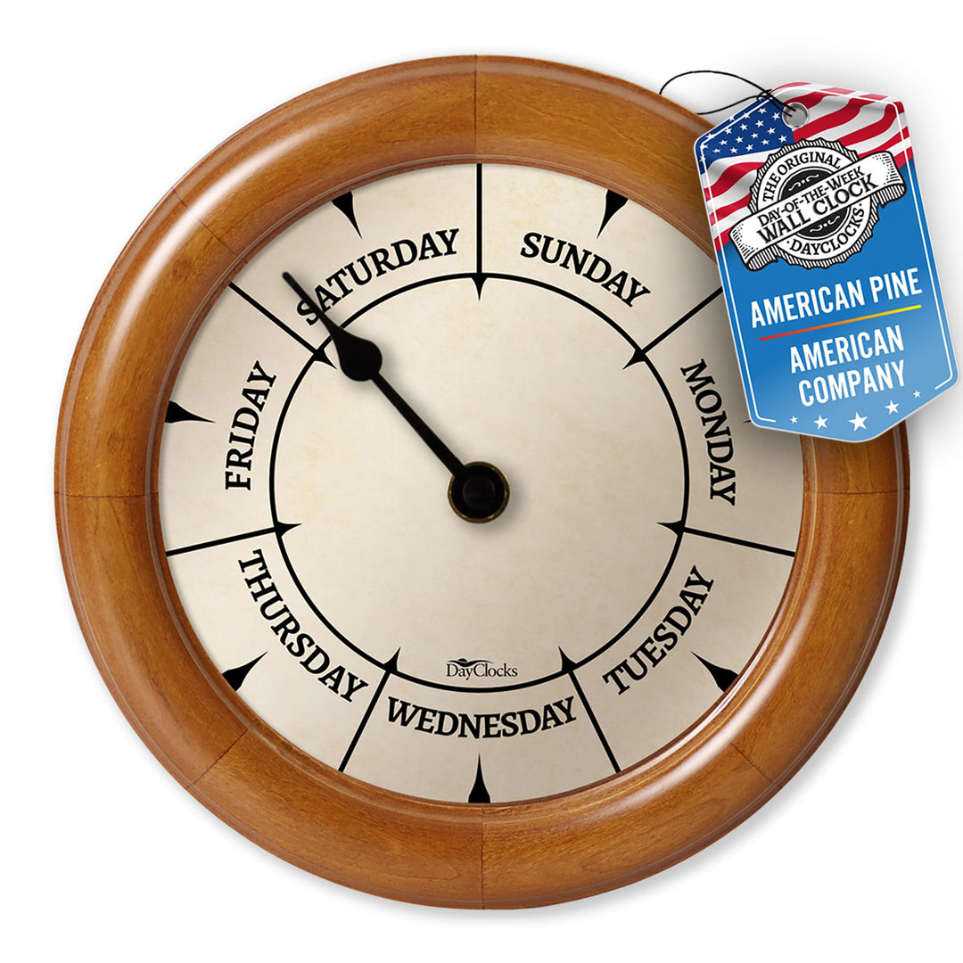 DayClocks Klassische Tagesuhr - Wochentag Uhr - Tagesuhr mit Mitternachtsmarkierungen - Einzigartige