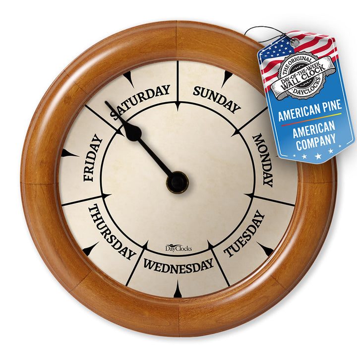 DayClocks Klassische Tagesuhr - Wochentag Uhr - Tagesuhr mit Mitternachtsmarkierungen - Einzigartige