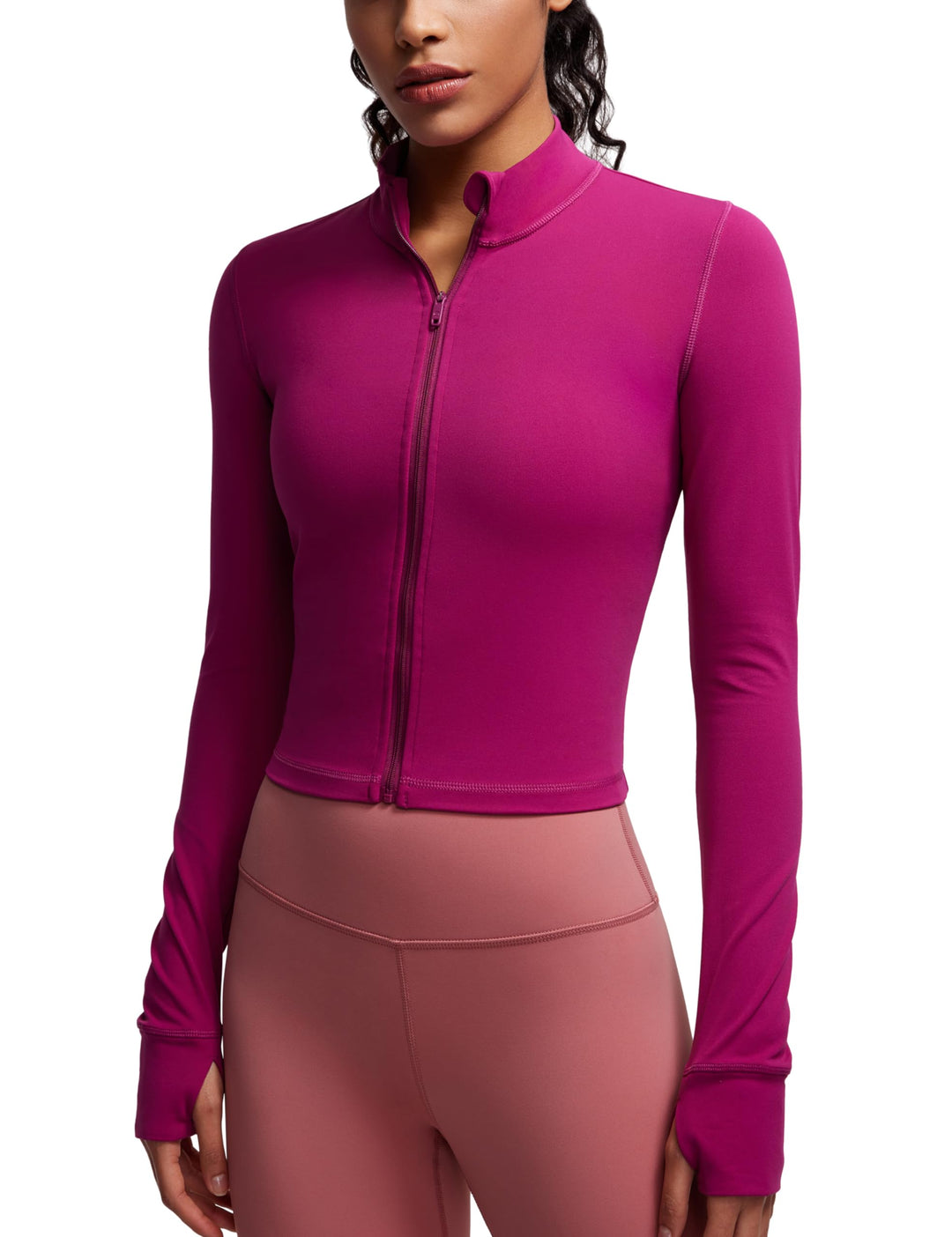 CRZ YOGA Damen Butterluxe Voller Reissverschluss Cropped Jacke Sport Pullover Slim Fit Gym Running J