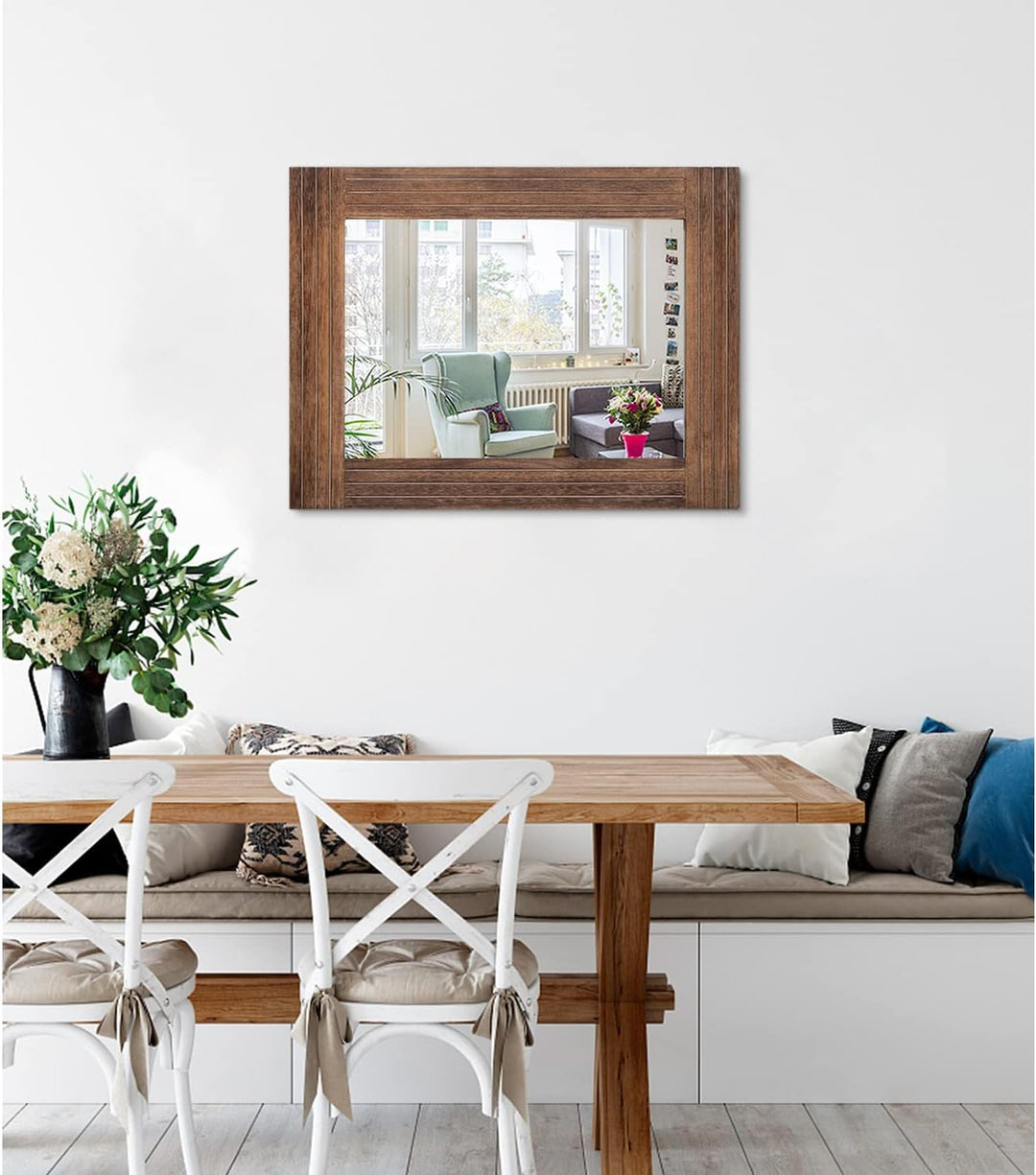 Spiegel aus Holz, rechteckig, gerahmt, rustikal, Vintage, Dekoration, Farmhouse, Spiegel, Schlafzimm