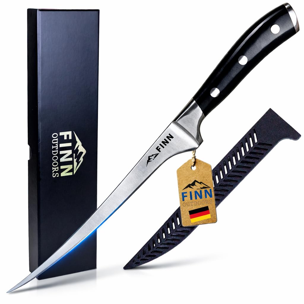 Premium Filetiermesser 18,5 cm – Flexibles Edelstahl Fischmesser mit Klingenschutz – Filiermesser fü