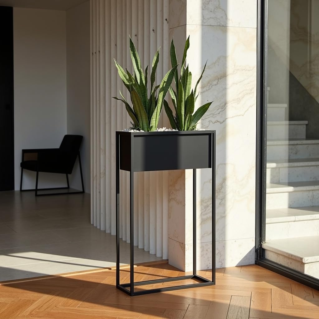 Pflanzenständer Petto - 40x21x80cm - Farbe Schwarz - für Zimmerblumen - Metallregal - Dekorativer Ti