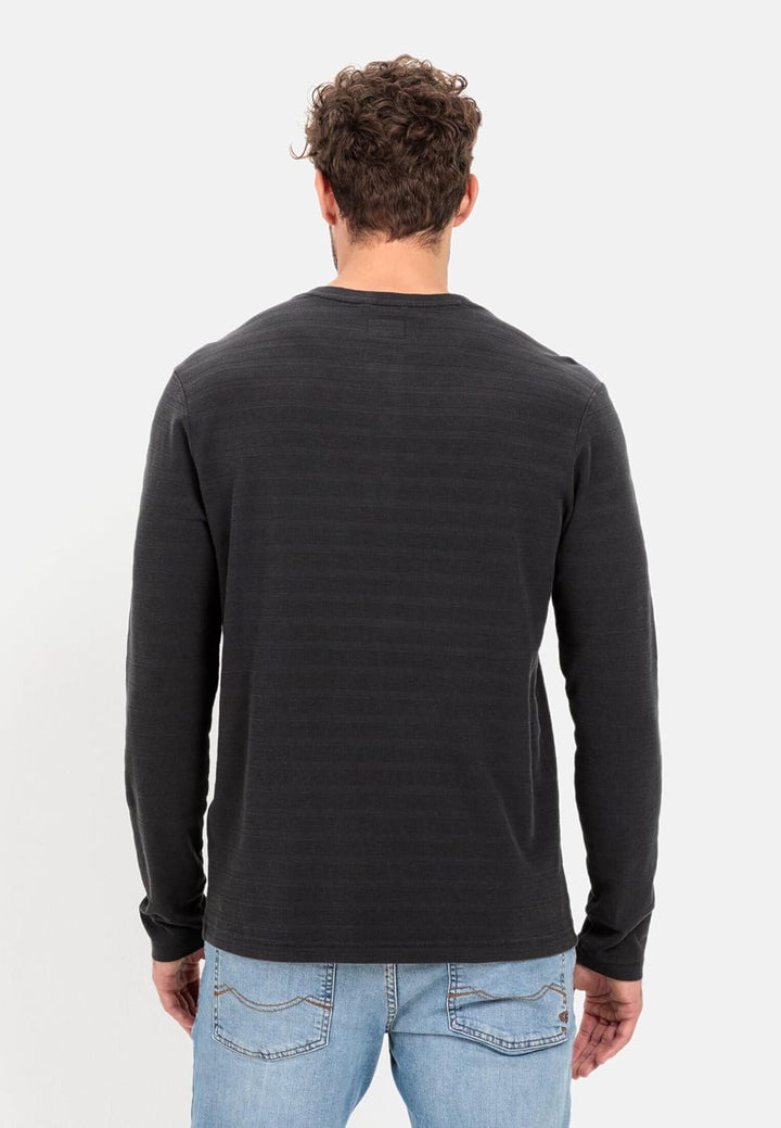 camel active Herren Langarm Henleyshirt aus Reiner Baumwolle M Asphalt, M Asphalt