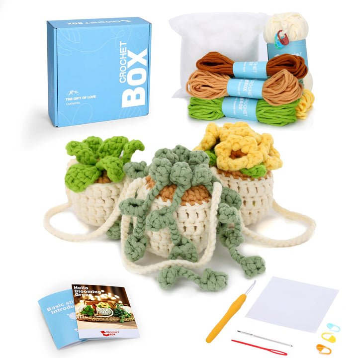 CrochetBox Komplettes Häkelset für Anfänger, Hängepflanze Häkelset, Video-Tutorial einbeziehen, Anle