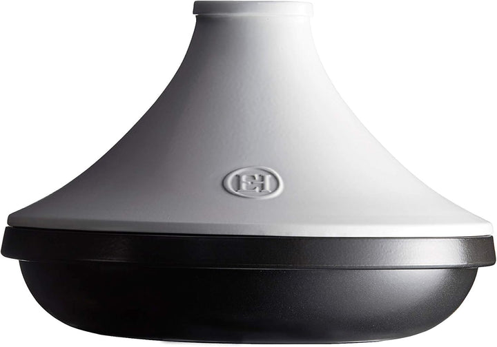 Emile Henry EH779566 Tajine Delight, Keramik, Induktion, 4 Liter, Schwarz Weiss, Weiss