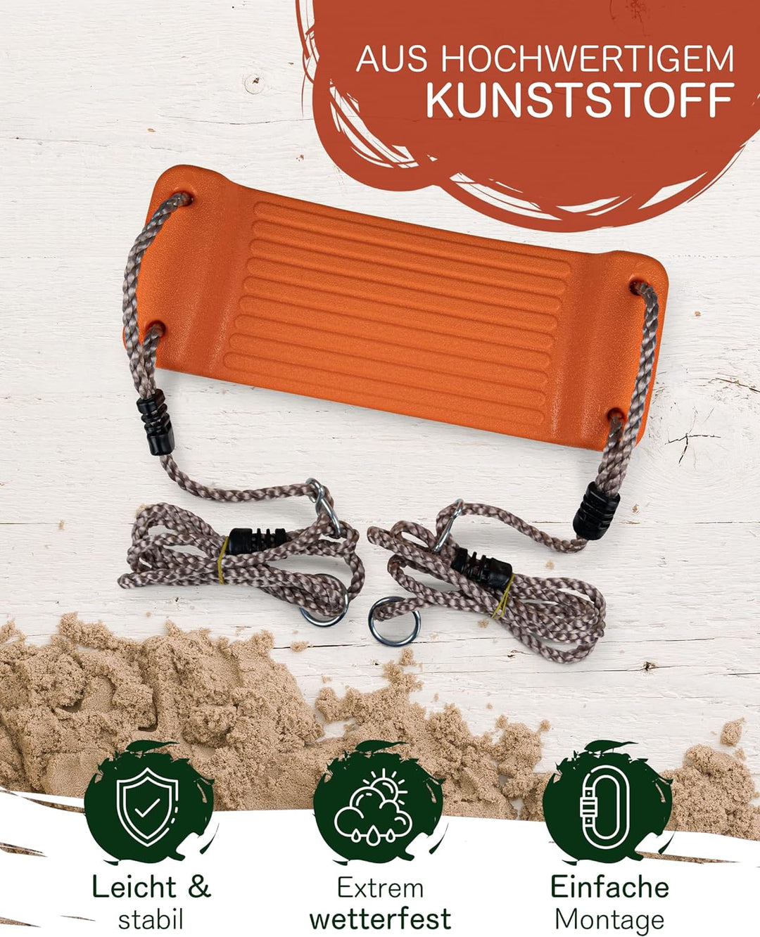 HOQ Schaukel-Sitz - verstellbares Schaukel-Brett - rutschfeste Kinder-Schaukel - Garten- & Spielplat