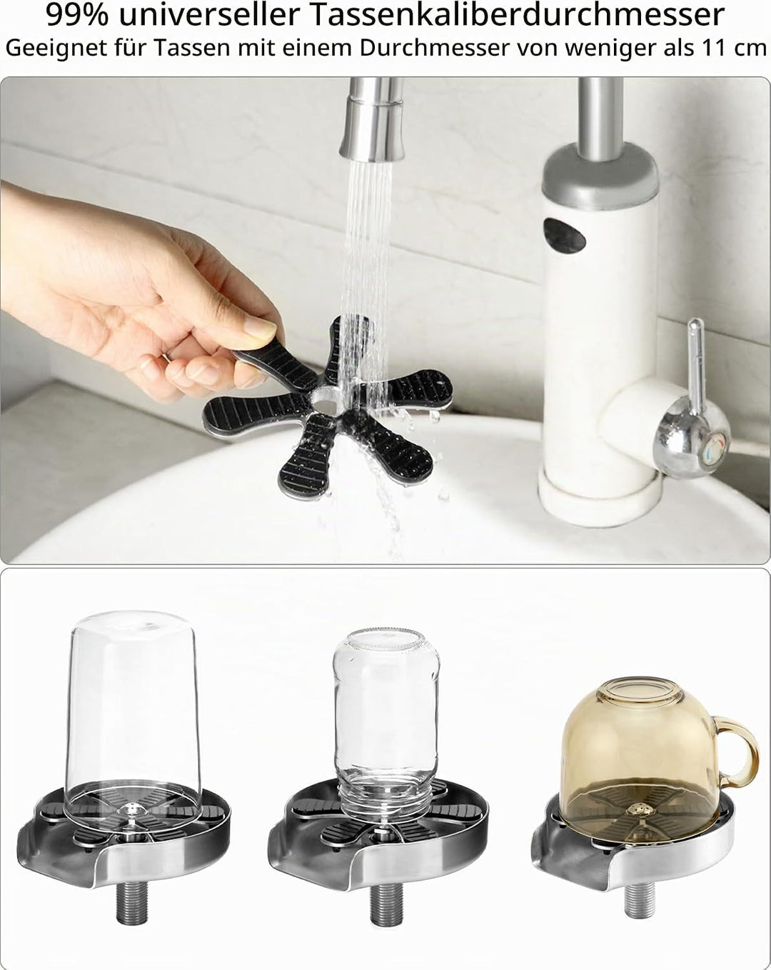 QWORK® 304 Edelstahl Gläserspüler, Automatische Glasspüler, Cupwasher, Glass Rinser, für Küchenspüle