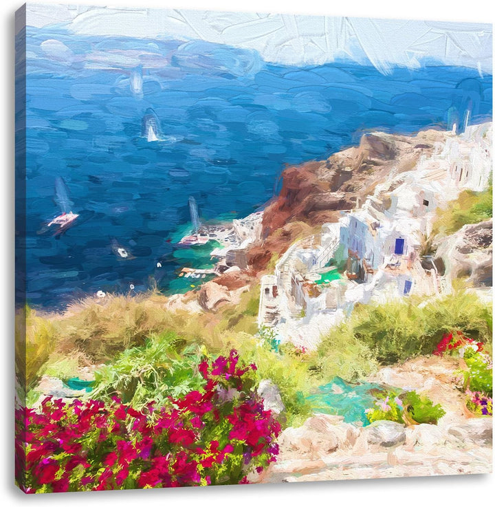 Pixxprint Griechische Küste als Leinwandbild/Grösse: 70x70 cm/Wandbild/Kunstdruck/fertig bespannt, 7