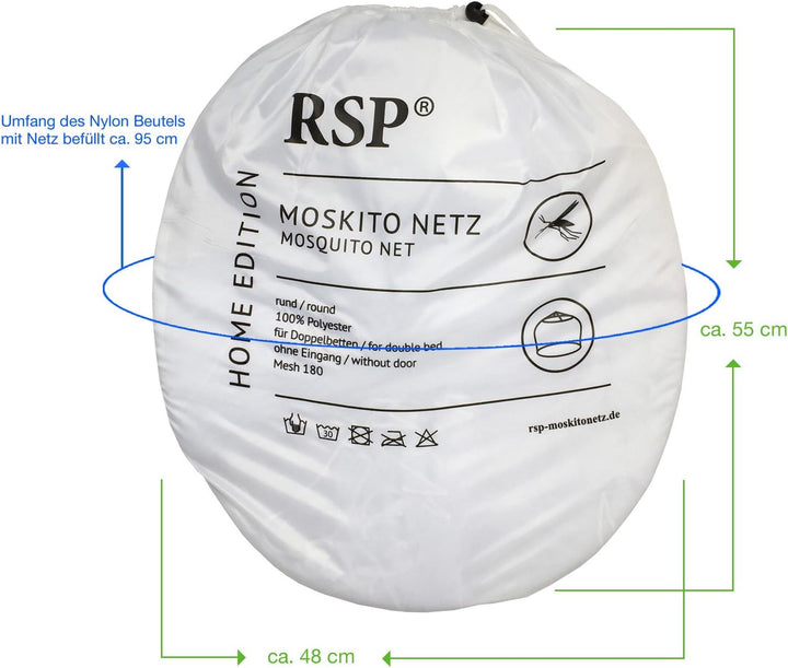 RSP® Moskitonetz Home für Doppelbetten mit extra grossem Spannring für Zuhause Einheitsgrösse
