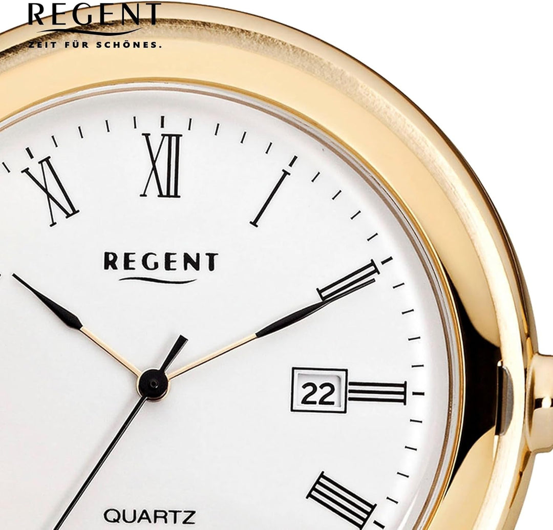 Regent Herren Taschenuhr Savonnette Klappdeckel 47 MM Quarz Weisses Zifferblatt Römische Zahlen Datu