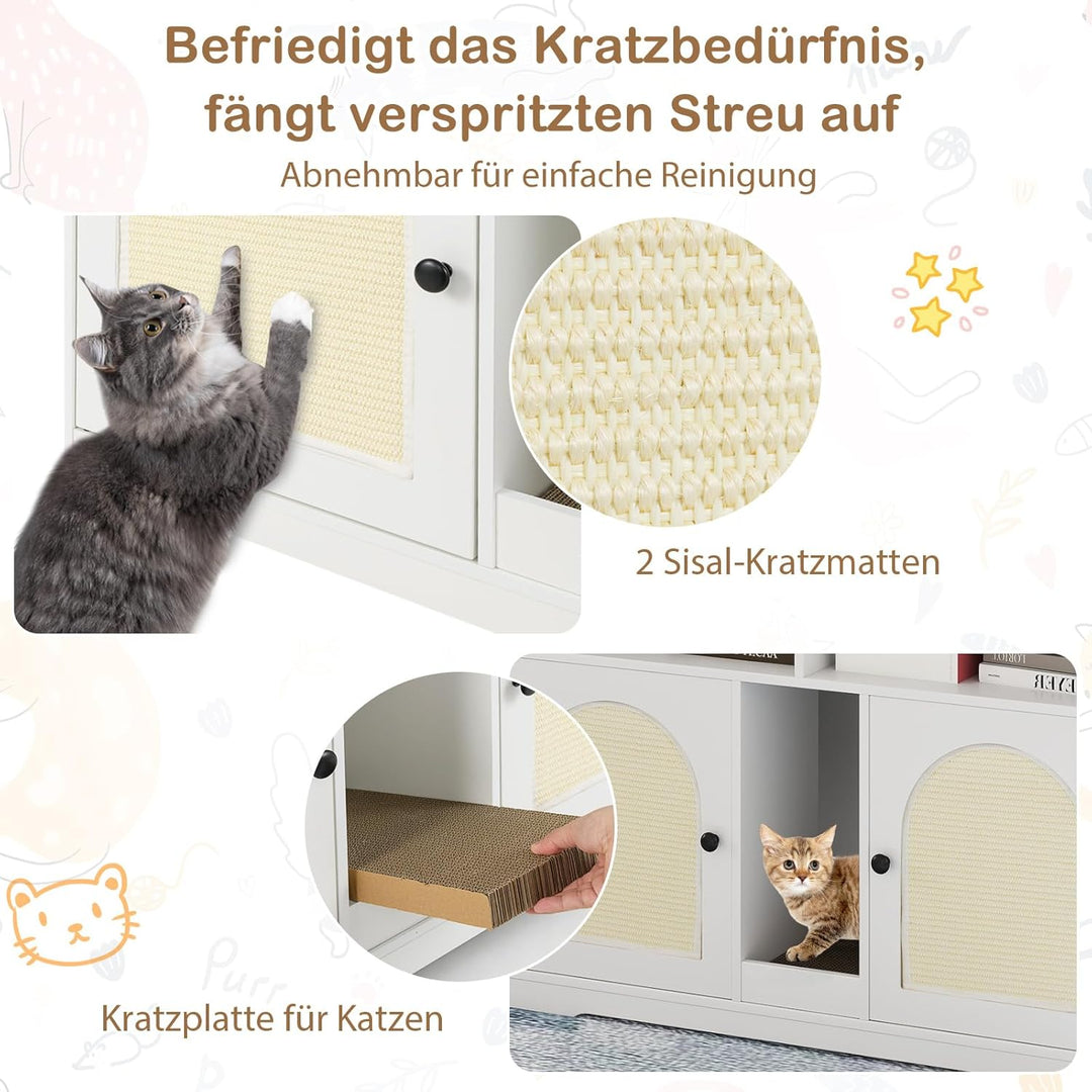 COSTWAY Katzenschrank für Katzentoilette, Katzenklo Schrank mit 2 Türen, Kratzbrett, Eingang, 2 Sisa