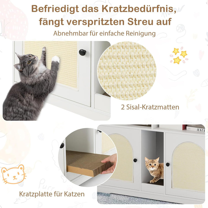 COSTWAY Katzenschrank für Katzentoilette, Katzenklo Schrank mit 2 Türen, Kratzbrett, Eingang, 2 Sisa