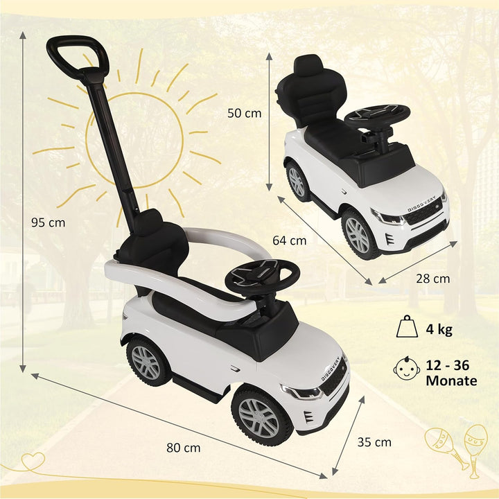 Rutschauto ab 1 Jahr – Rutscherfahrzeug weiss Kinderfahrzeug mit Schiebestange und Sicherheitsbügel,