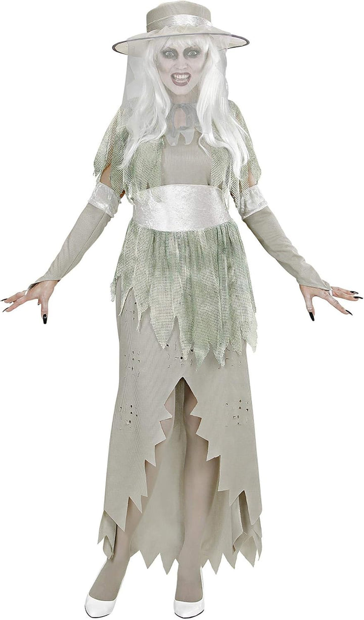 Widmann 98981 - Erwachsenenkostüm Geister Lady, Kleid mit Hut, Umhang, Gürtel und Handschuhe, S