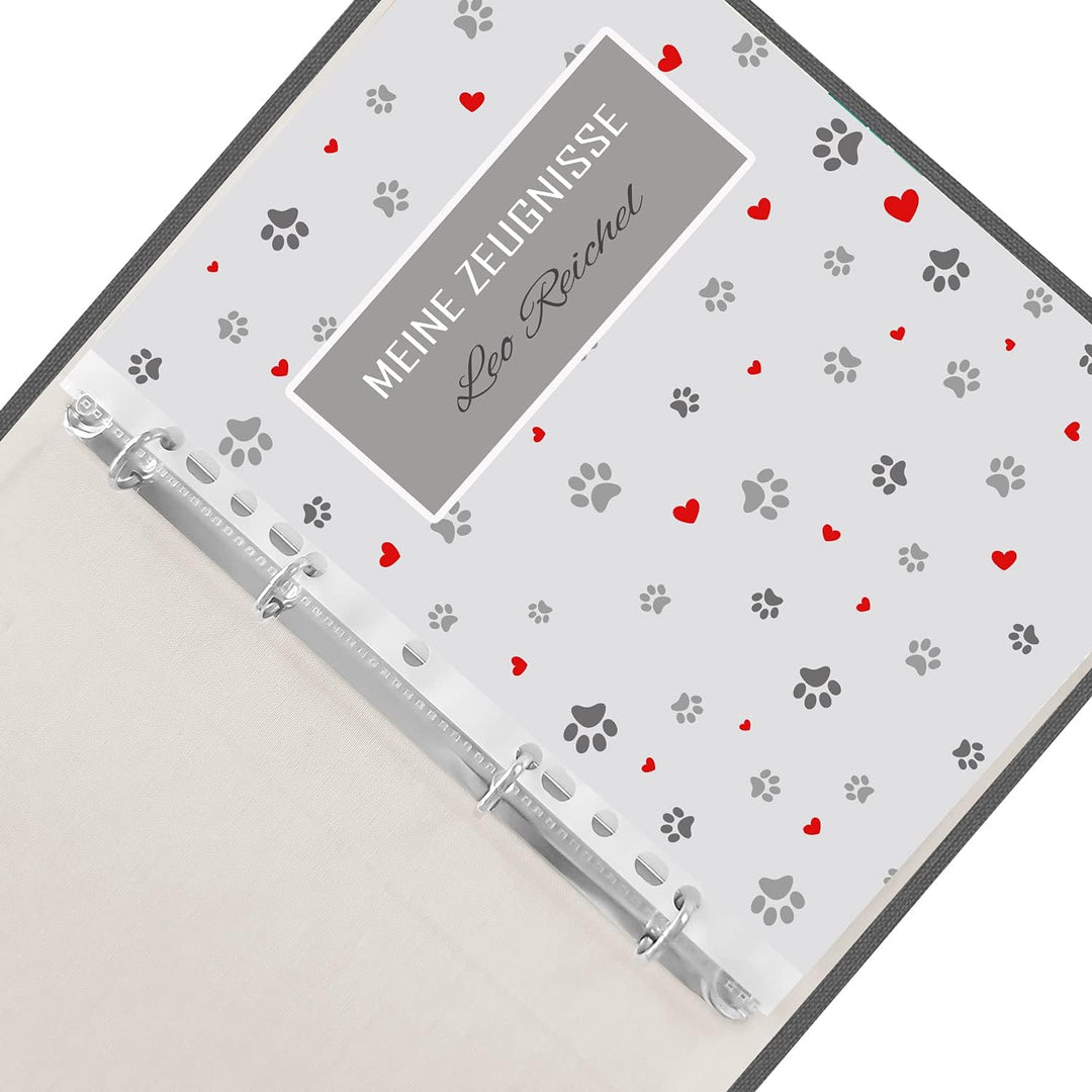 Zeugnismappe personalisiert Smart Dog A4 ca. 31x24 cm, grau rot, Zeugnisbuch Hund, Urkundenmappe Ein