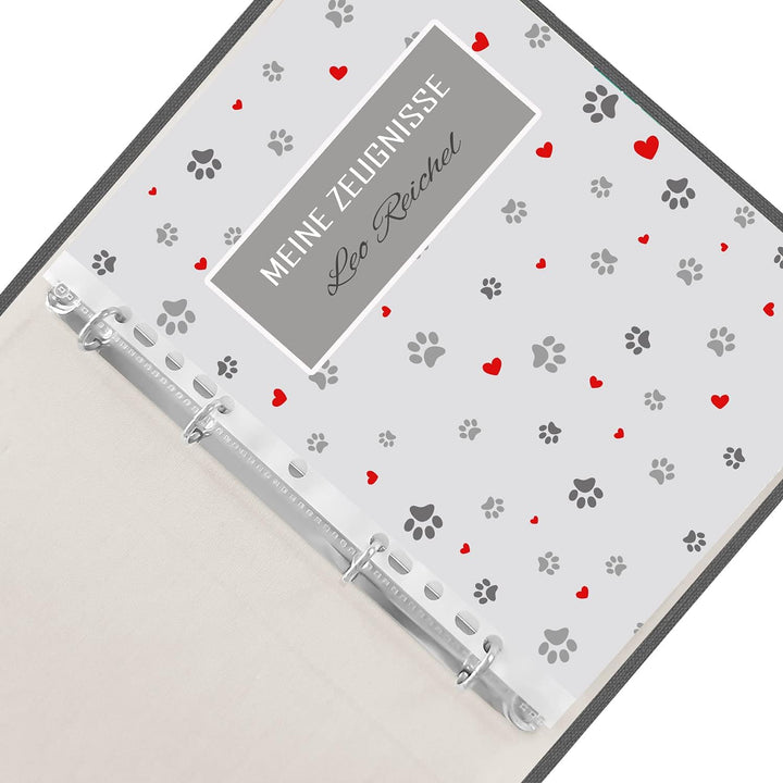 Zeugnismappe personalisiert Smart Dog A4 ca. 31x24 cm, grau rot, Zeugnisbuch Hund, Urkundenmappe Ein