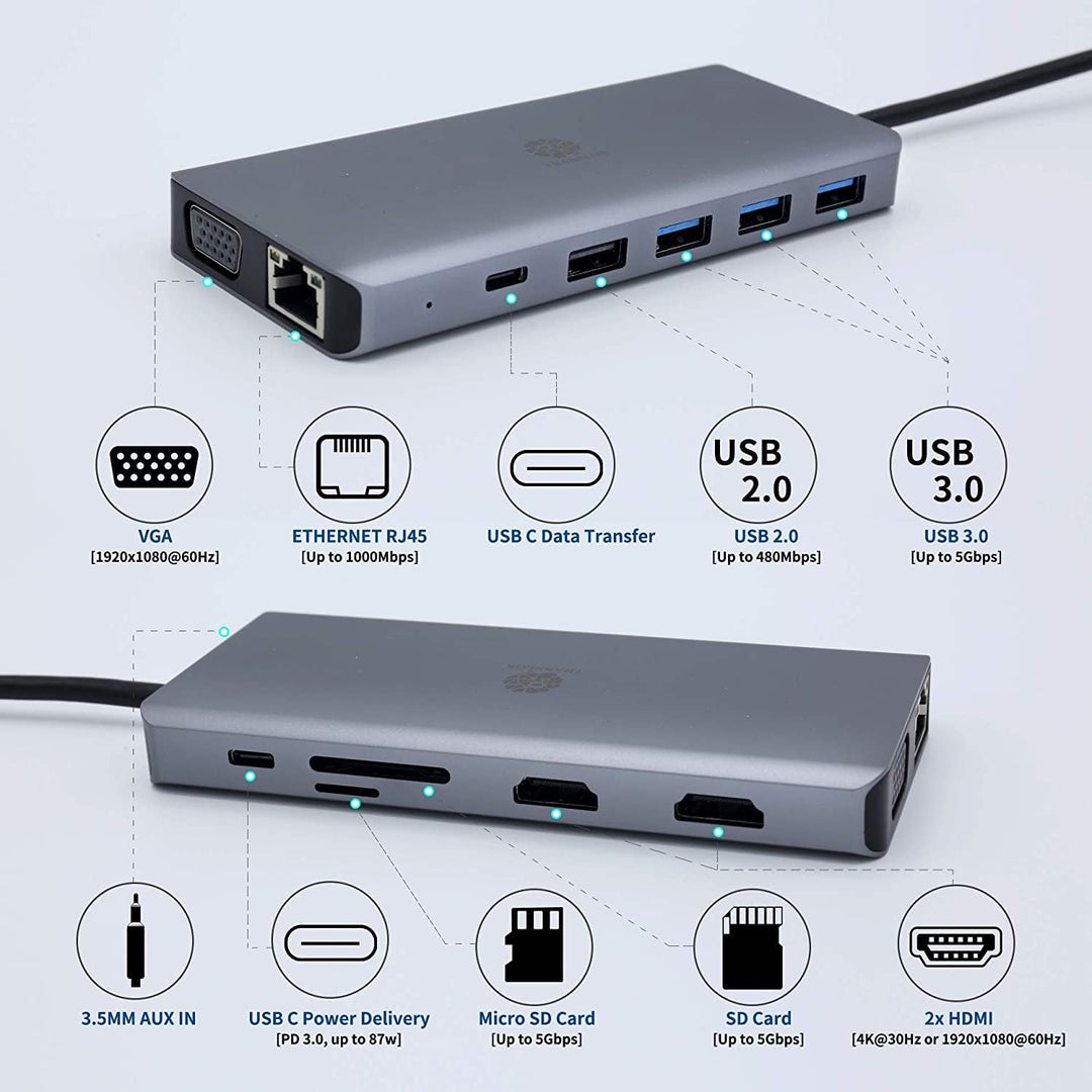 TRANSLON USB C Hub, Kompakte Dockingstation, 13 in 1, Triple Display, PD 100W, 2X HDMI, 1x VGA, 4X U