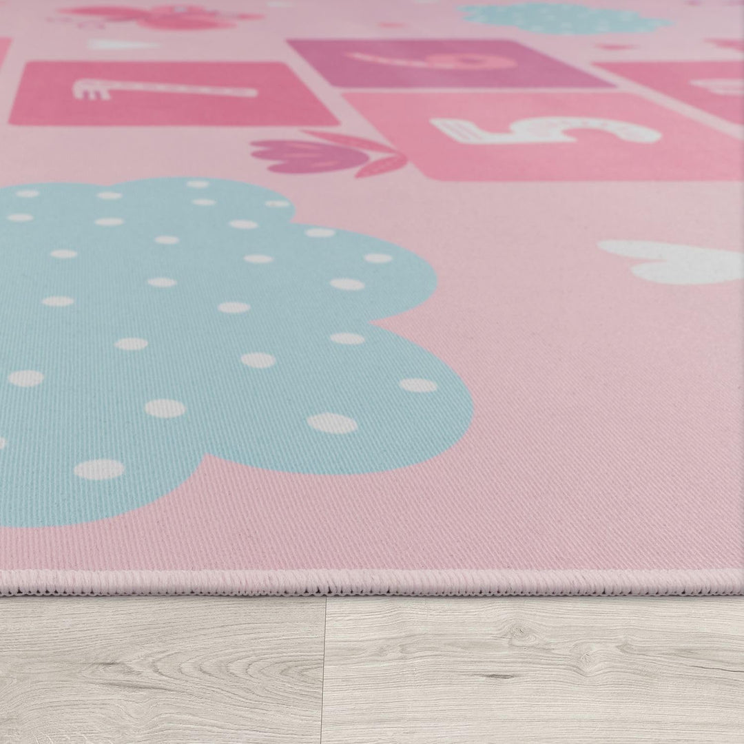 TT Home Kinderteppich Babyzimmer Teppich Kinderzimmer rutschfest Tiere Weltkarte Autos, Farbe:Pink,