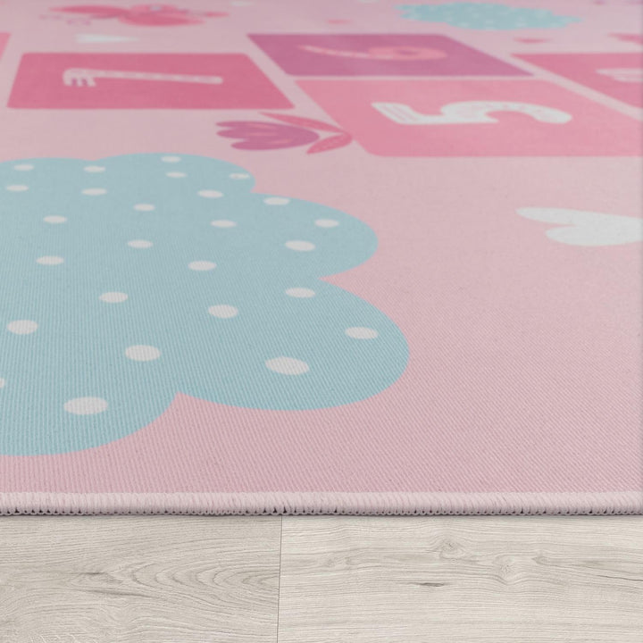 TT Home Kinderteppich Babyzimmer Teppich Kinderzimmer rutschfest Tiere Weltkarte Autos, Farbe:Pink,