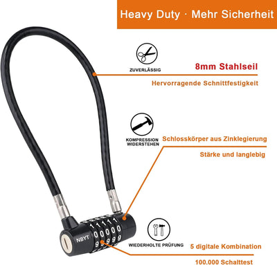 NBYT Kabel Draht Kombinations Vorhängeschloss,38cm Länge,8 mm Durchmesser, für Schranktürgriffe, Fah
