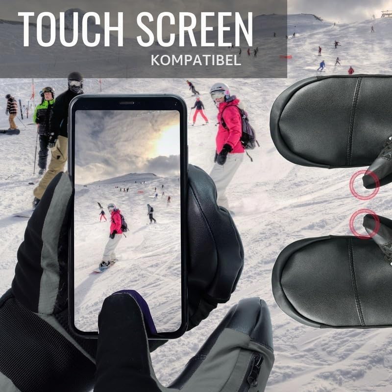 devembr Ski-Fäustlinge mit Handgelenkschützern, Warme Snowboard-Fäustlinge, Wasserdicht (S/M/L) Grau