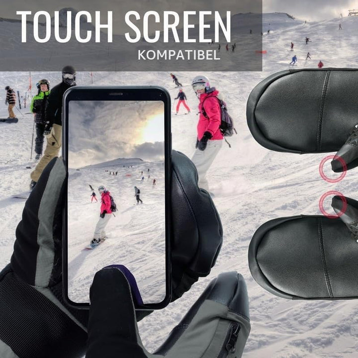 devembr Ski-Fäustlinge mit Handgelenkschützern, Warme Snowboard-Fäustlinge, Wasserdicht (S/M/L) Grau