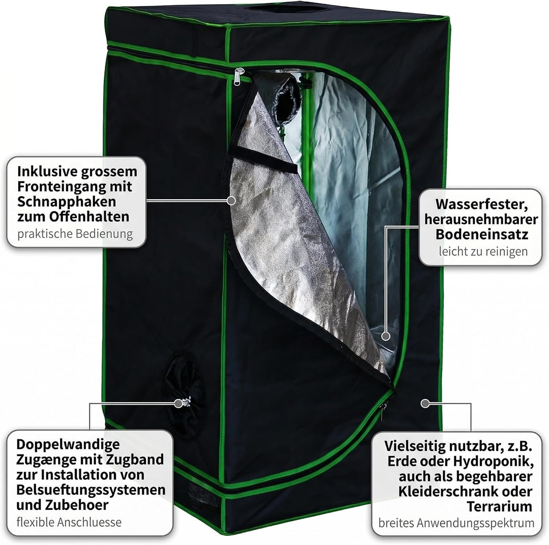 Mucola Growzelt Zuchtzelt Set mit 3-in-1 Messgerät lichtdicht 40x40x120 cm | 600D Oxford-Gewebe, ref