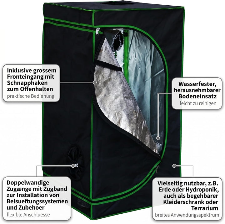Mucola Growzelt Zuchtzelt Set mit 3-in-1 Messgerät lichtdicht 40x40x120 cm | 600D Oxford-Gewebe, ref