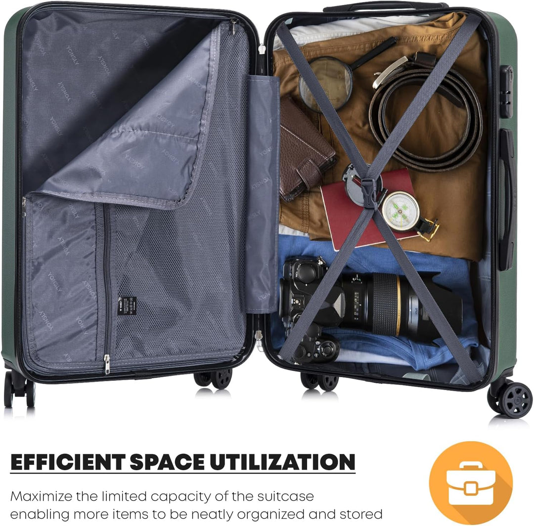 Koffer Suitcase XL Dunkelgrün, Trolley Reisekoffer, Rollkoffer Handgepäck mit 4 Rollen 360°, Hartsch